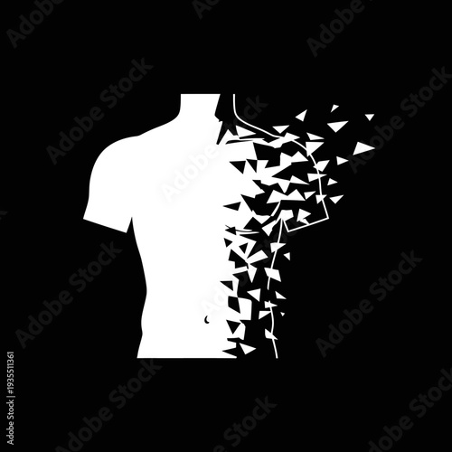Disintegrating White T Shirt Silhouette Fragmenting.