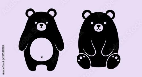 Black Bear Silhouette Cartoon Character Illustration.