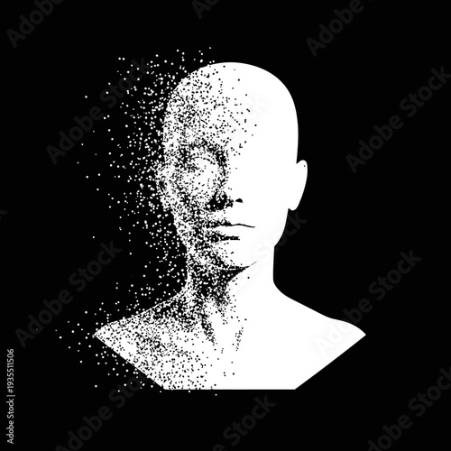 Disintegrating Human Head with Dotted Texture.