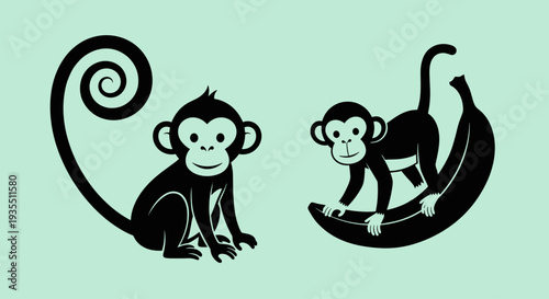 Black and White Monkey Illustration Design.