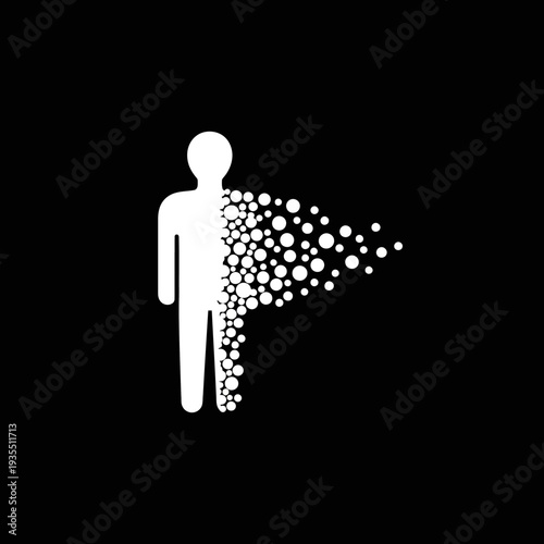 Human Figure Disintegrating into Particles.