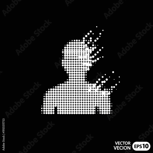 White Dotted Silhouette of Person Shouting.