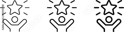 Three stages of achievement with stars and hands illustration