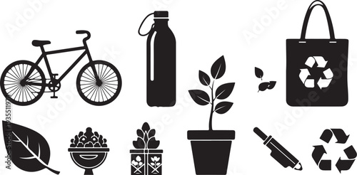 Baseball equipment and trophy in black and white illustration