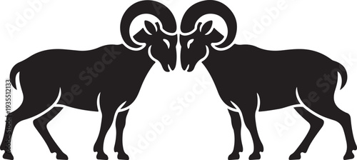 Bighorn Sheep Ramming Silhouette Vector Scene
