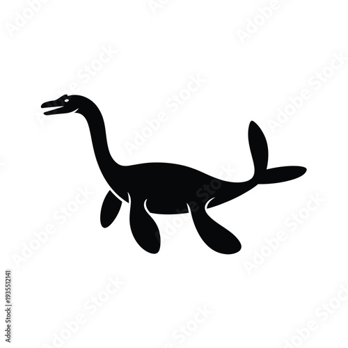 Silhouette of a plesiosaur a long necked marine reptile in black