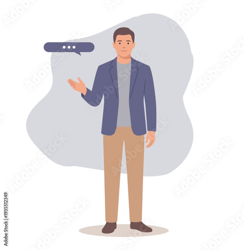 Young adult talking with speech bubble on white isolated background communication concept vector illustration stock illustration