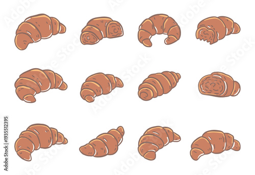 Hand drawn croissant pastry set