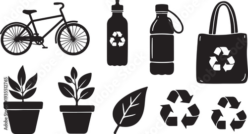 Eco friendly icons for sustainable living and recycling