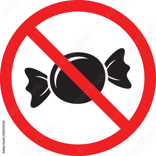 Prohibition sign featuring a candy icon with a red diagonal line through it