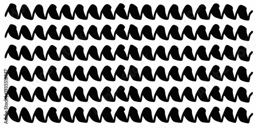 Repetitive black brushstrokes forming a wave like pattern on a white background