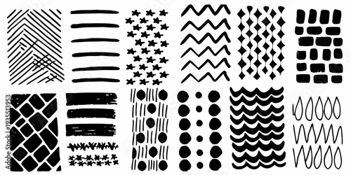 Abstract black and white patterns lines shapes and textured designs