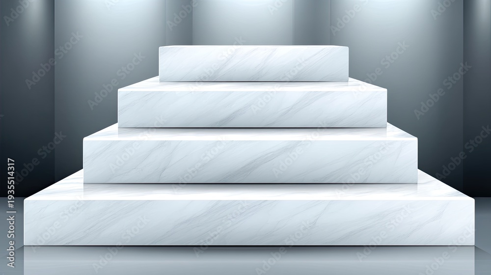 Obraz premium White stone podium stands on a simple background designed for product display with space for promotional text and branding