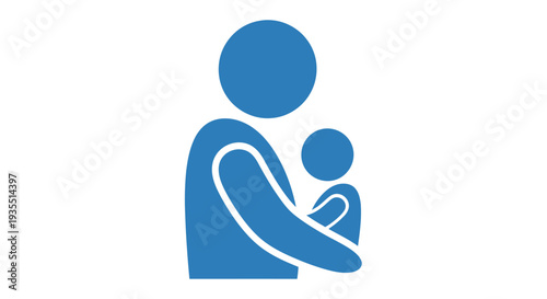 Blue silhouette depicting a mother lovingly cradling her baby in her arms