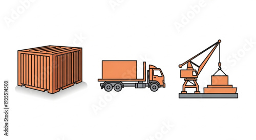 Shipping Container Truck Crane Illustration.