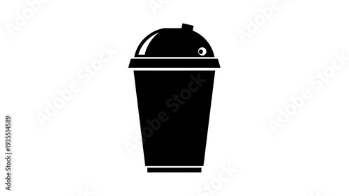 Black silhouette of a disposable coffee cup with lid and straw hole