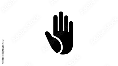Stop Hand Icon Silhouette - Black and White Symbol