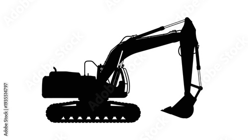 Silhouette of an excavator on a white background