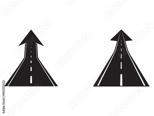 Asphalt road signs with arrows pointing upwards on white background  road signs  directional signs  traffic signs