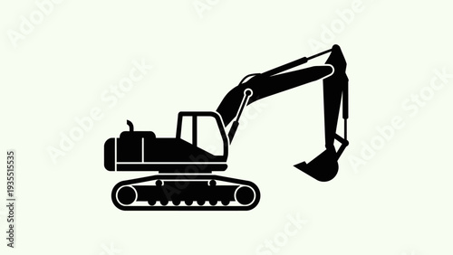 Silhouette of an excavator digging on a light background