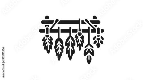 Herb drying rack icon for air drying and preserving fresh herbs naturally.Herb drying rack icon for air drying and preserving fresh herbs naturally.