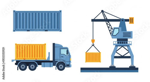 Shipping Containers and Crane Truck.