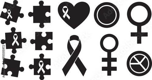 Awareness symbols and puzzle pieces for support and equality