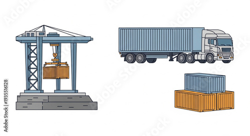 Shipping Containers and Crane Truck.