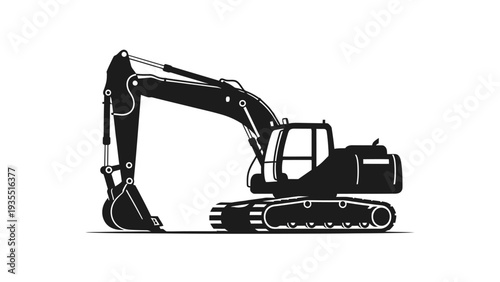 Black Silhouette Excavator, Construction Vehicle, Heavy Machinery, Isolated