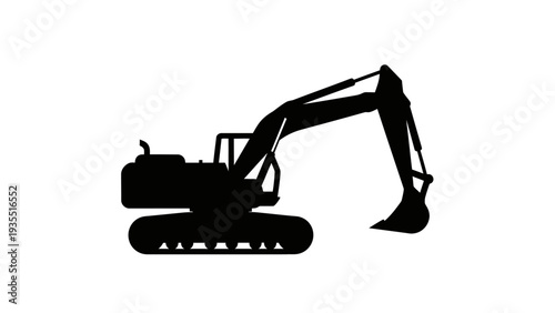 Silhouette of an excavator, construction machinery, digger, heavy equipment
