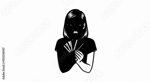 Frustrated person holding fan of playing cards