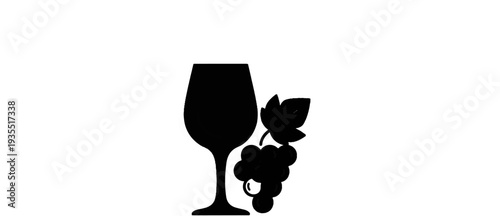 Simple silhouette of a wine glass next to a bunch of grapes