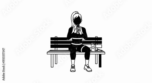 Athletic person sits on park bench eating a chocolate bar