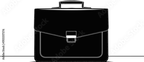 Black leather briefcase with silver clasp and handle, on white background