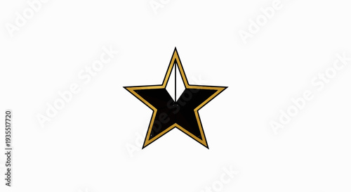 Black five-pointed star with gold outline and white inner shape