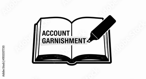 An open book with a highlighter marking text "ACCOUNT GARNISHMENT