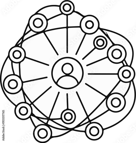 Abstract connected network of circles around a central person icon