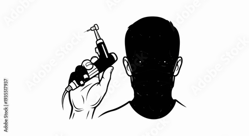 Person in mask holds dental drill
