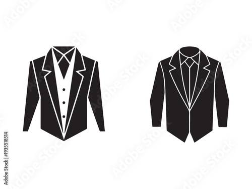 Black and white illustrations of two formal suit jackets with shirts and ties for business or event wear  formalwear  mens clothing