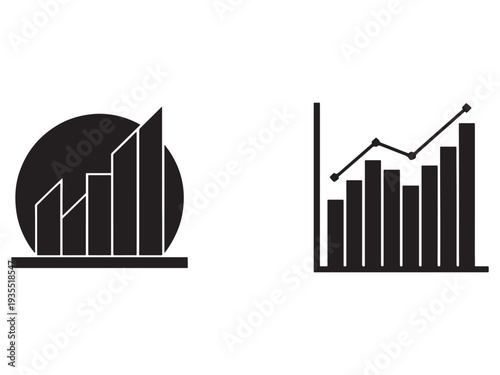 Black and white infographic elements  business charts and graphs  statistics and data analysis  financial reports and market trends