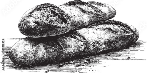 French baguette breads illustration on a white background. This vector illustration can be used in any size you like for advertising, logos, and other work.