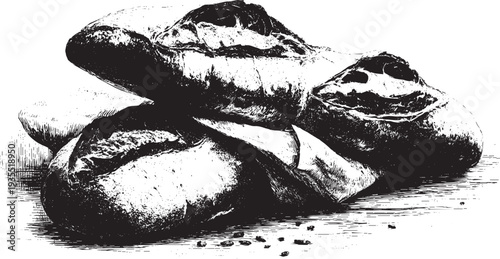 French baguette breads illustration on a white background. This vector illustration can be used in any size you like for advertising, logos, and other work.