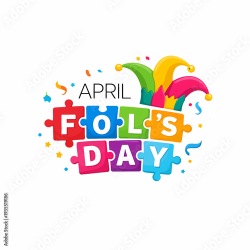 April fools day colorful puzzle pieces logo