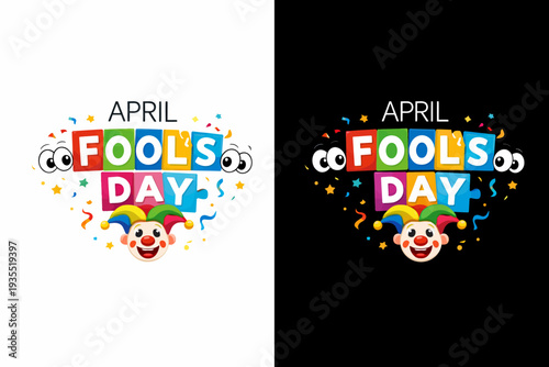 April fools day colorful illustration with clown faces