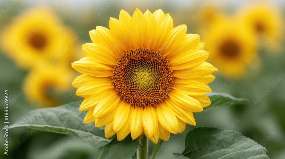 Obraz premium Bright and Vibrant Sunflower Blossoming in a Lush Green Field Under Soft Natural Light