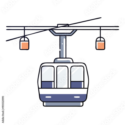 Cable car gondola moving along overhead wires in urban setting  