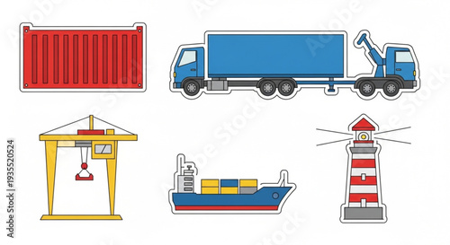 Shipping Containers Truck Ship Lighthouse.