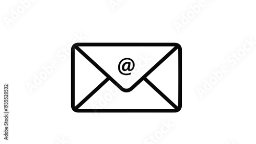 Simple black line icon of a sealed envelope with an at sign on the flap against a white background.