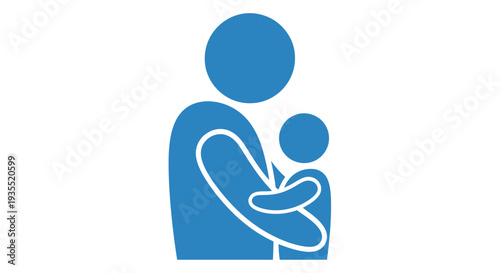 A simple blue icon depicting a mother holding a baby in her arms