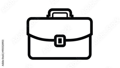 A simple black line drawing of a briefcase with a handle and buckle on a white background.